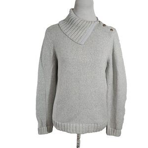 Chaps Sweater Womens Size PL Marled Blue White Split Turtleneck Chunky Knit NWT